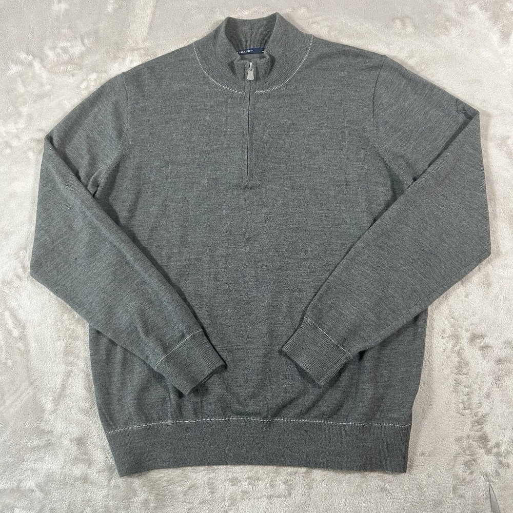 B Draddy Sweater Men L 1/4 Zip 100% Baruffa Merino Wool Golf Italy Quiet Luxury